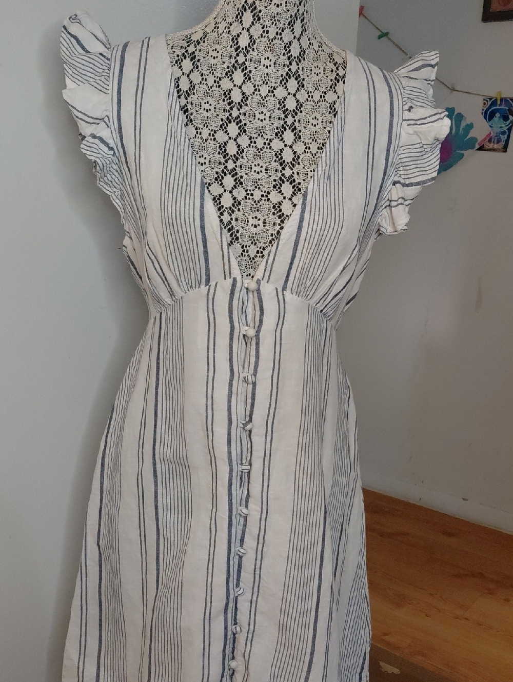Forever 21 White Midi Dress with Navy Stripes